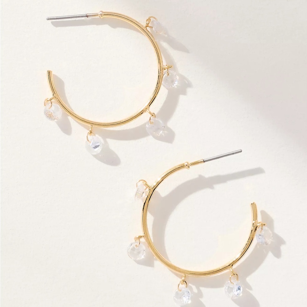 Anthropologie Pavé Stone Hoop Earrings - NWT - Gold